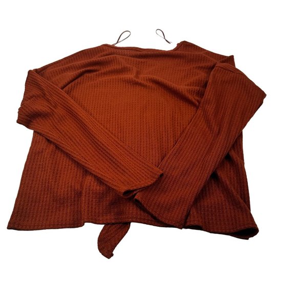 Paper Crane Womens Sz Medium Sweater Shirt Cropped Button Front Tie Waist Brown - Picture 2 of 13